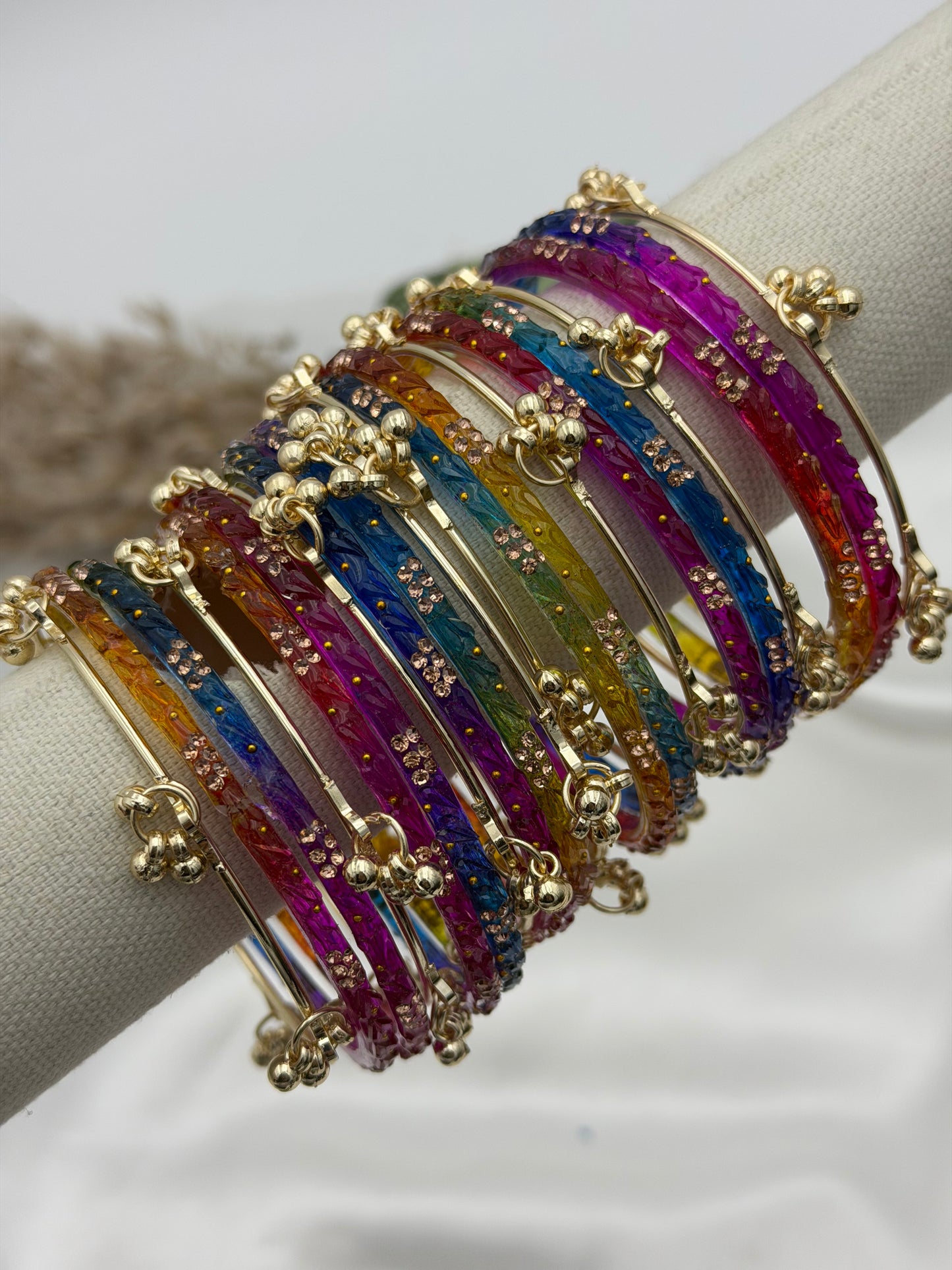 Multi Kashmiri glass bangle set