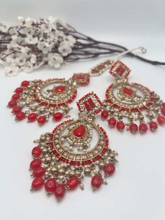 Finest polki Earrings & Tikka