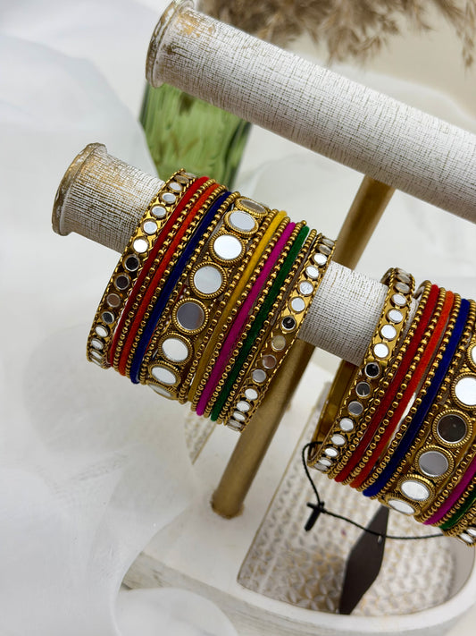 Multi color mirror bangle set