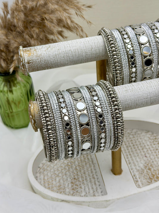 Silver mirror bangle set
