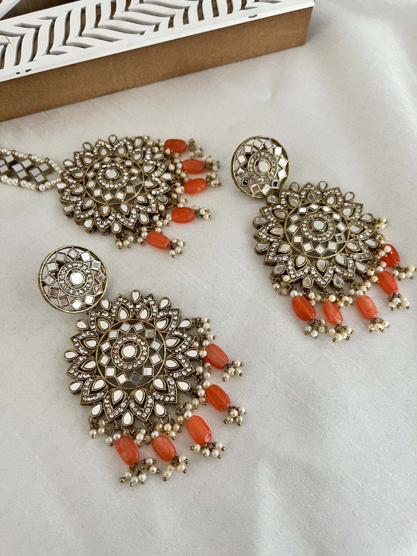 Oversized Mirror Earrings & Tikka