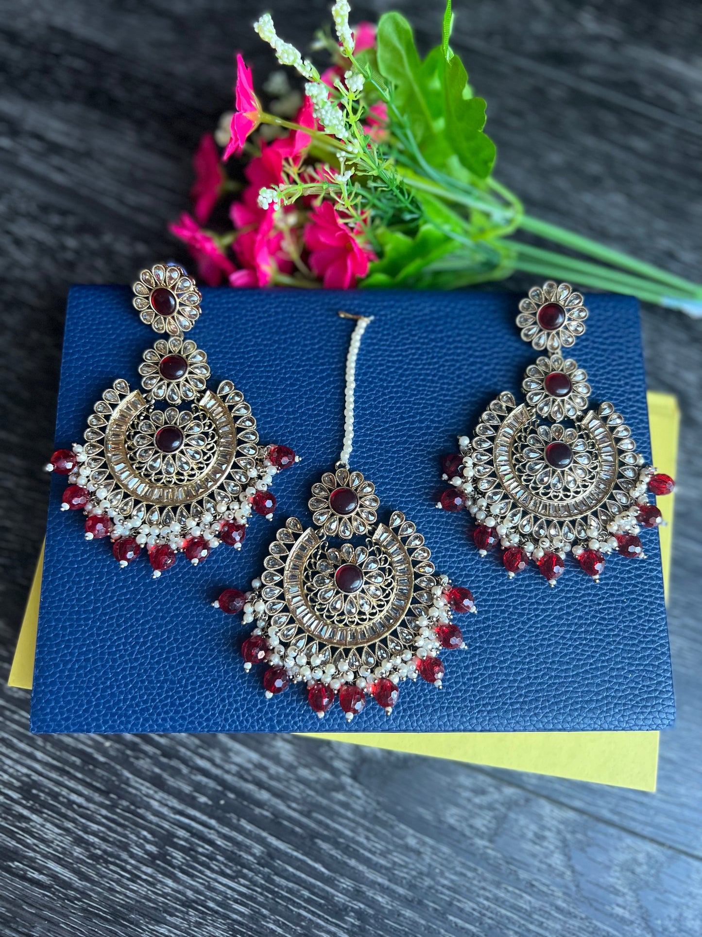 Polki Oversized Earring and Tikka