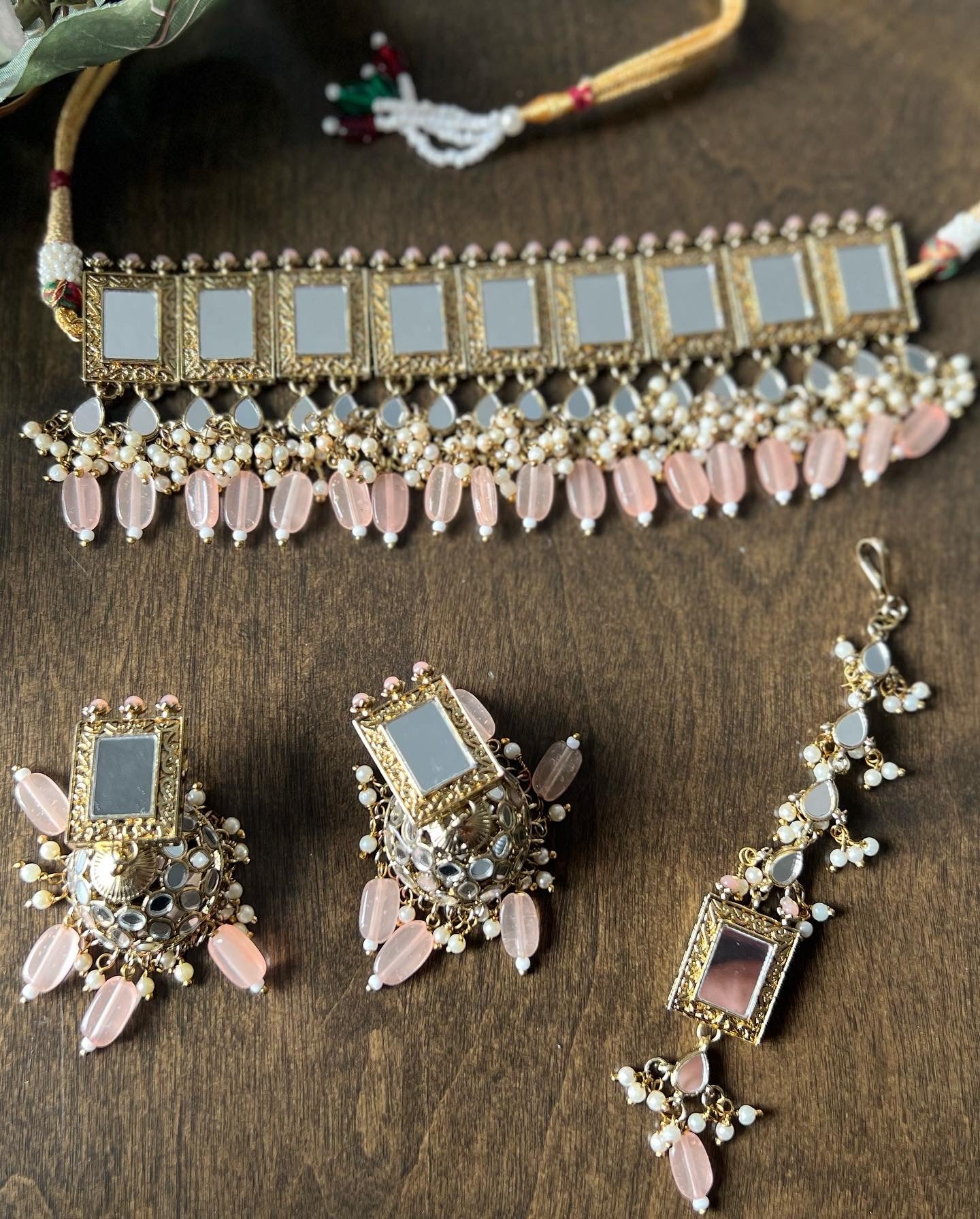Mirror choker set with Jhumki and Tikka