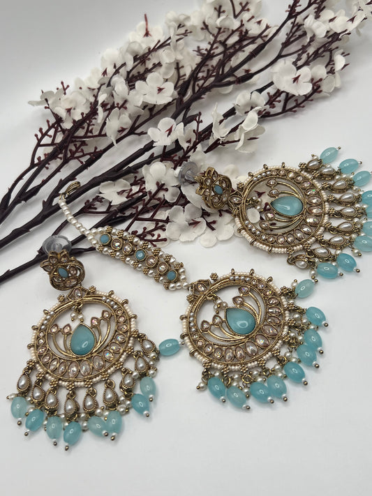 Finest Polki Earrings & Tikka