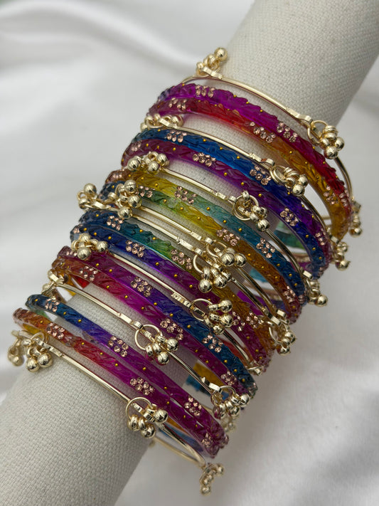 Multi Kashmiri glass bangle set