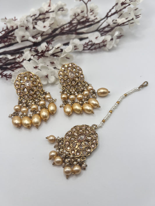 Finest Polki Earrings & Tikka