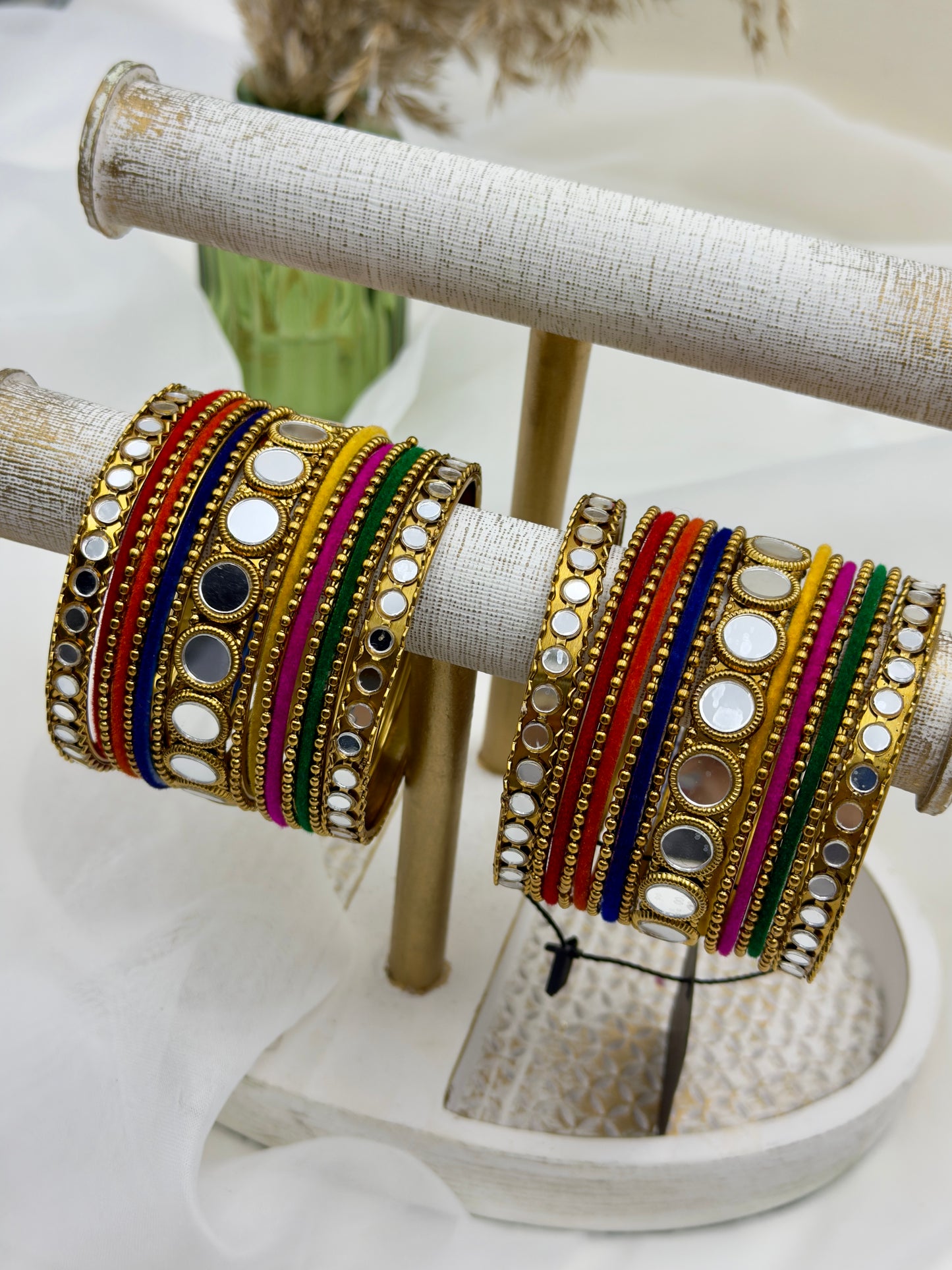 Multi color mirror bangle set