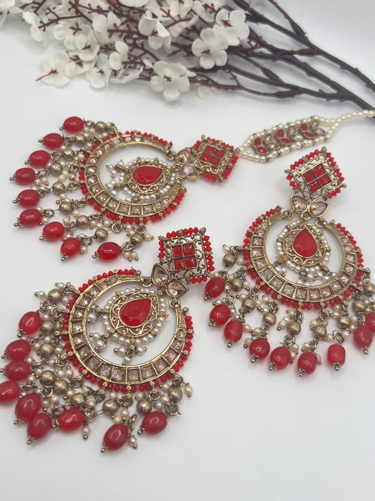 Finest polki Earrings & Tikka