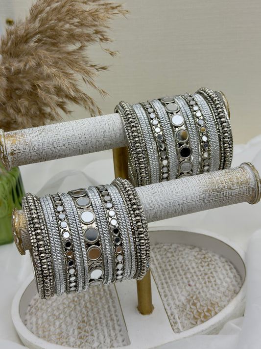 Silver mirror bangle set