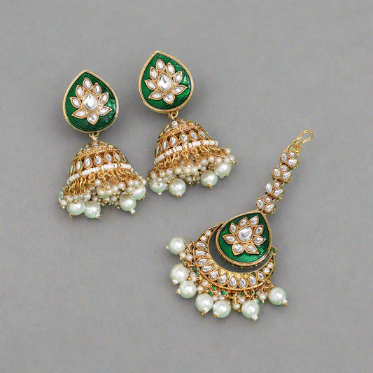 Maitri Kundan Jhumkas & Tikka