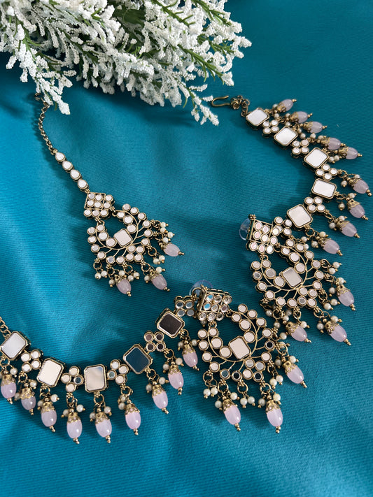 Nyra Mirror Earrings bahubali style  & Tikka