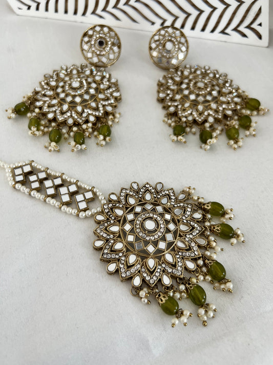 Oversized Mirror Earrings & Tikka