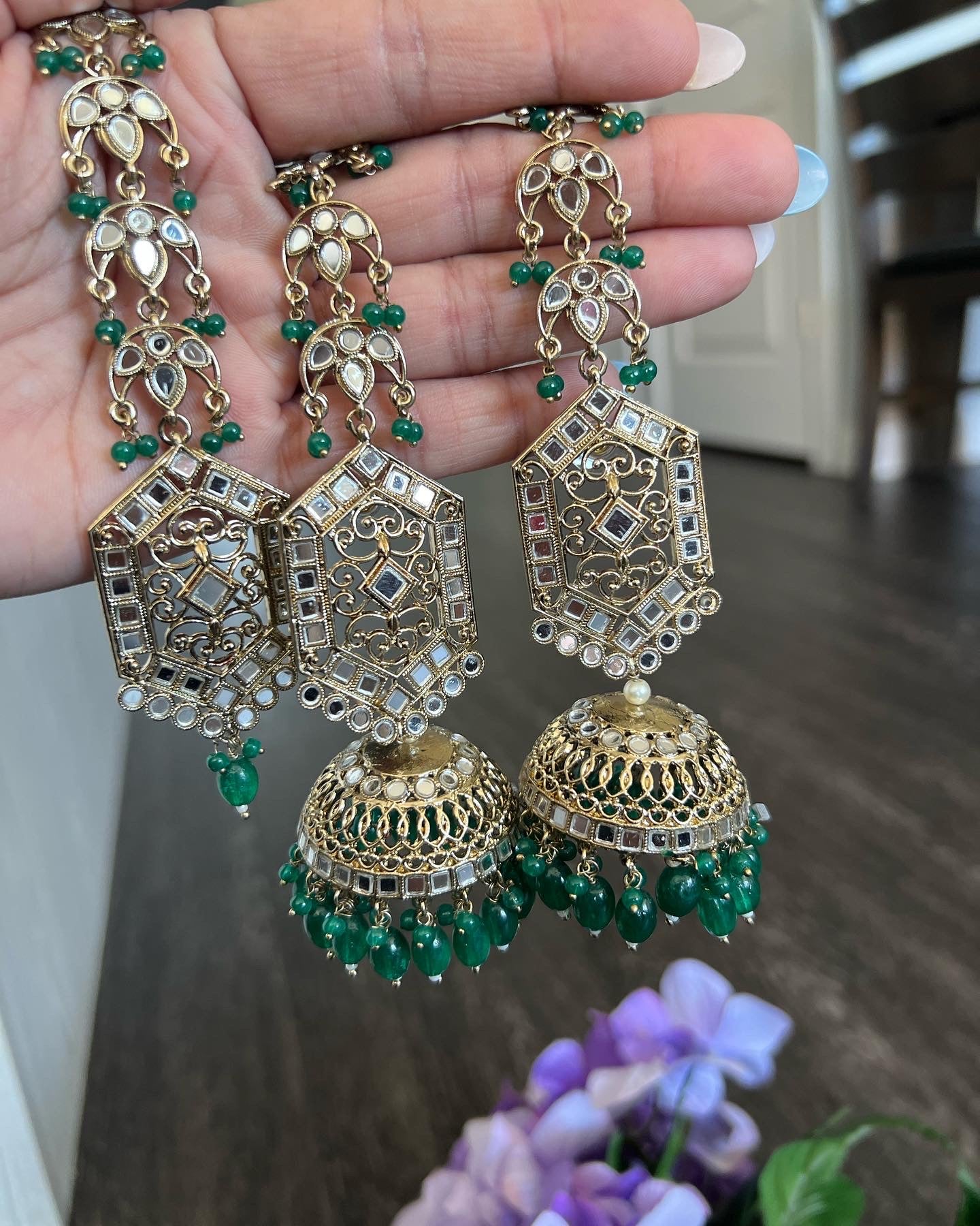 Mirror jhumki and Tikka