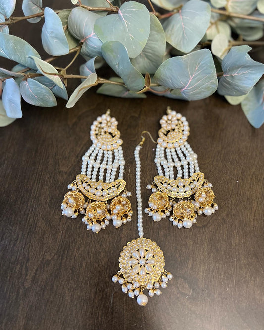 Ruhani Real Jadau Earrings and Tikka