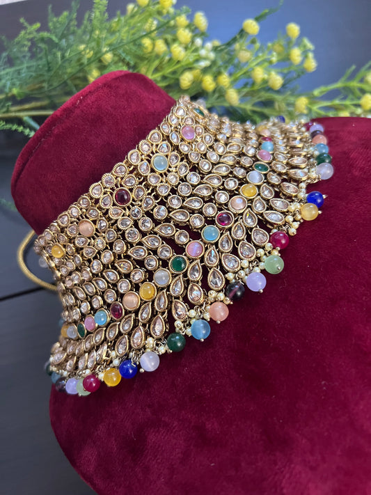 Polki Necklace with Earrings and Tikka