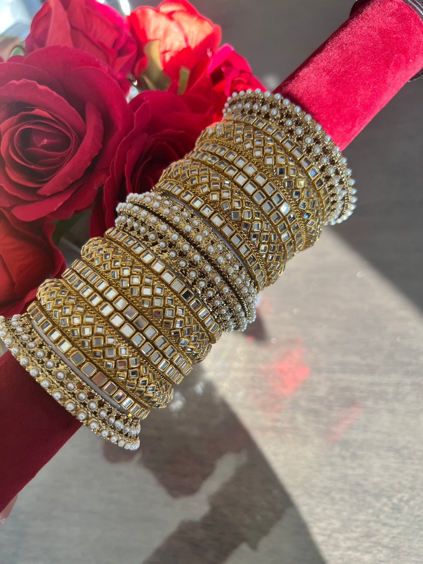 Kundan bangle set in golden mk