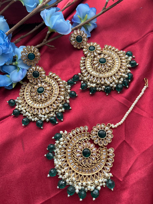 Polki Oversized Earring and Tikka